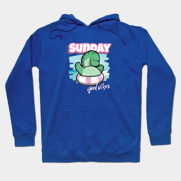 Long Neck Dinosaur floating by the seaside with good vibes on Sunday Hoodie by DinoMart